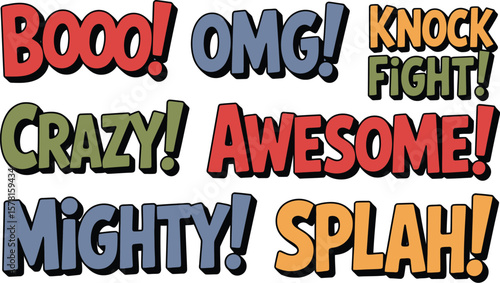 Comic book speech bubbles vector art illustration graphic design elements omg booo awesome crazy fight knock vector illustration.