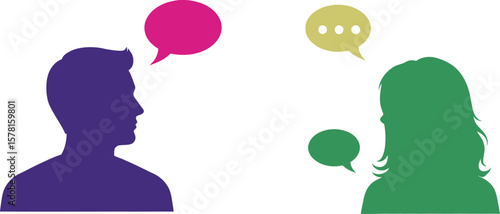 Two silhouettes with speech bubbles indicating communication on a white background