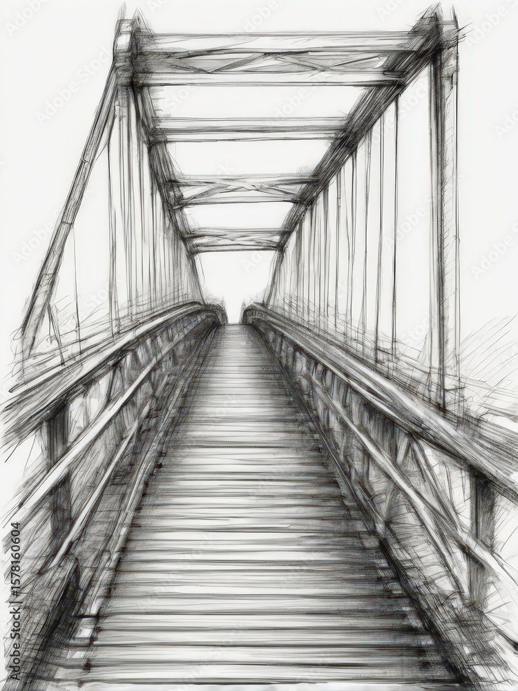Naklejka premium an AI Image Generator, Perspective Drawing of a Bridge Depicting