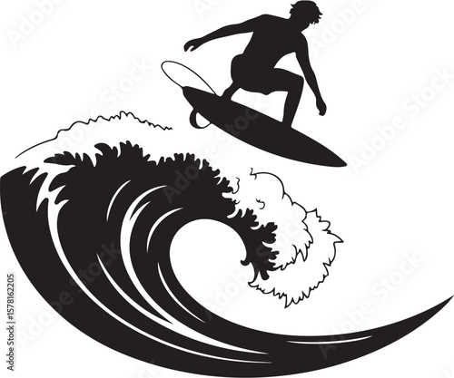 Surfer Performing Aerial Trick Vector

