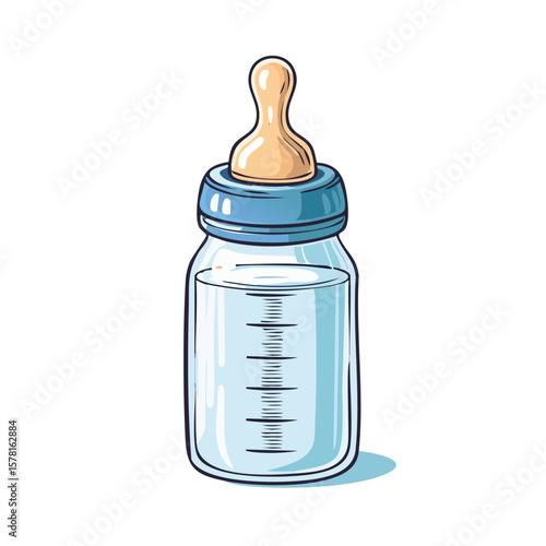 Baby bottle filled with milk, a great choice for bottle feeding products, parenting websites, and childrens nutrition material.