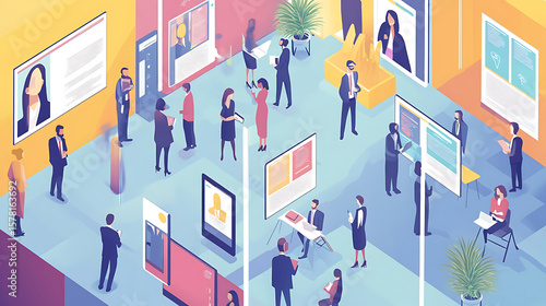 A digital job fair in progress with multiple online interviews happening simultaneously 