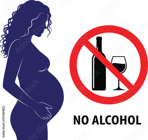 Silhouette of pregnant woman with no alcohol sign indicating pregnancy health
