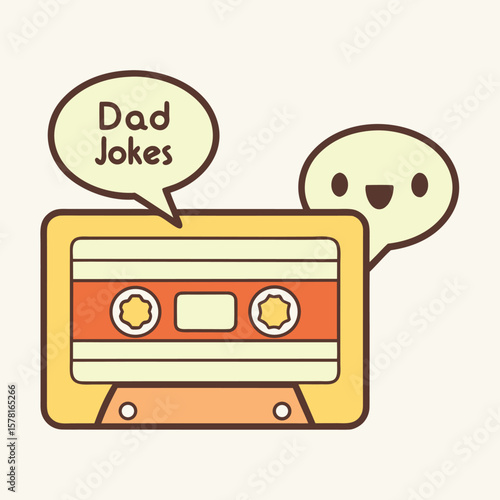 Cassette tape with dad jokes speech bubble audio retro