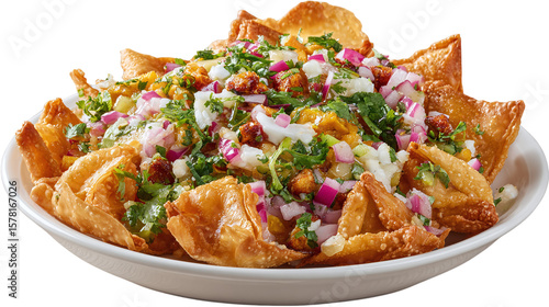 Indian Samosa Chaat served on plate, AI generated, isolated on tranparent background 