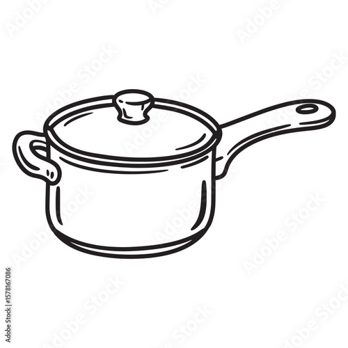 Hand drawn illustration of a cooking pot with a lid isolated on white background