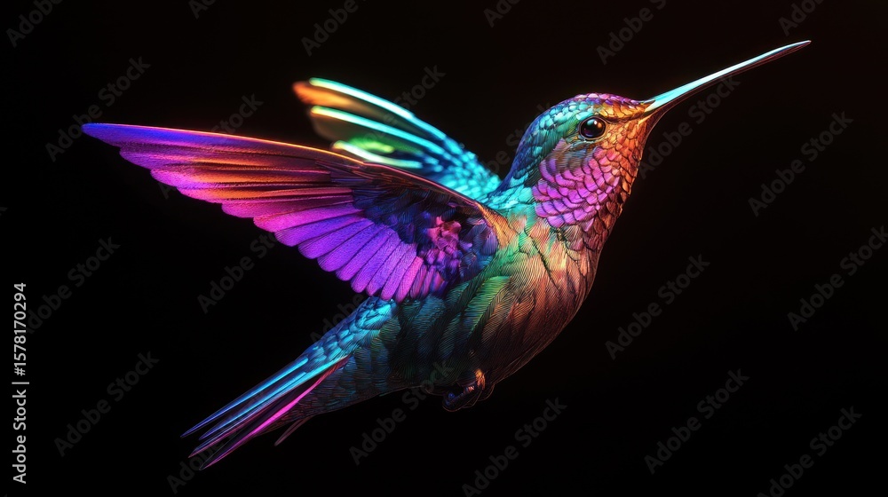 Fototapeta premium Vibrant Hummingbird in Flight: A Kaleidoscope of Colors