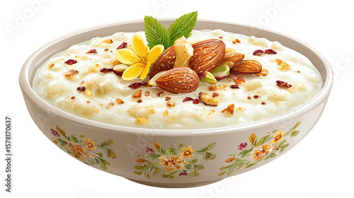 Kheer rice pudding dessert, Indian sweet dish, AI generated, isolated on tranparent background 