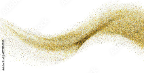 Gold glitter powder wave isolated on a white background, png, transparent