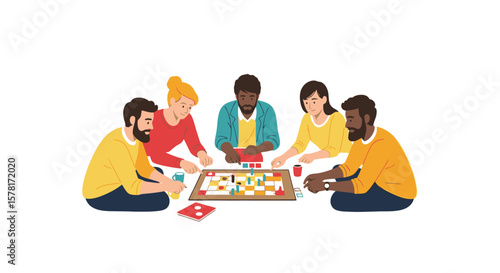 Diverse Friends Playing Board Game. Group Enjoying Social Leisure Activity Together.