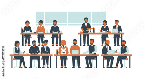 Diverse Business Meeting or Conference - Flat Vector Illustration of Professionals Collaborating