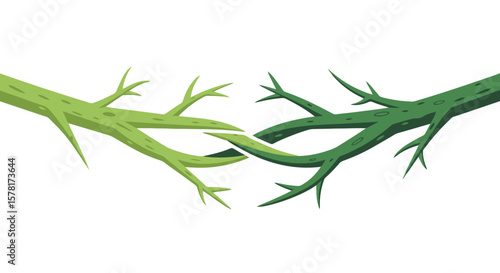 Two stylized green tree branches connecting, symbolizing nature, growth, and ecological themes on a white background