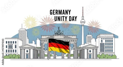 Celebrating German Unity Day with a Spectacular Fireworks Display Over the Brandenburg Gate