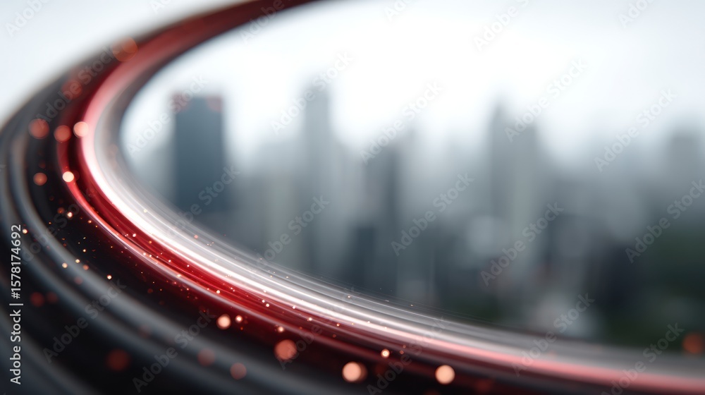 Fototapeta premium Blurred cityscape with flowing red and white light trails and scattered bokeh
