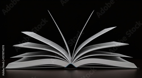 Open Book with Pages Fanning Out in Dark Background for Reading and Literature Concepts