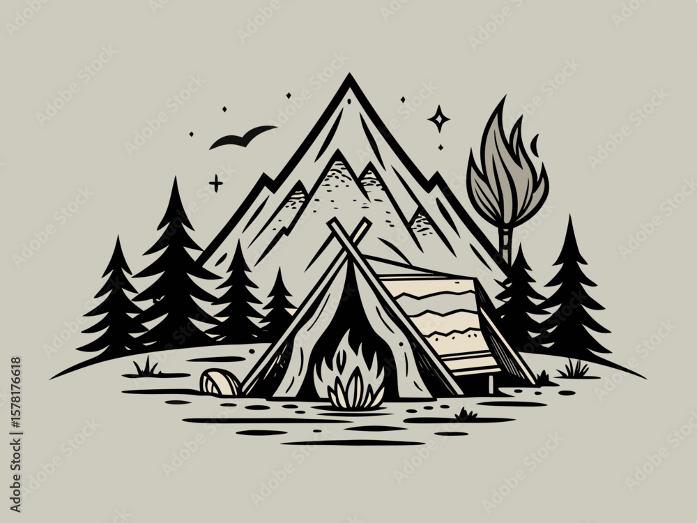 Obraz premium camp fire illustration