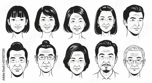 set of asian faces