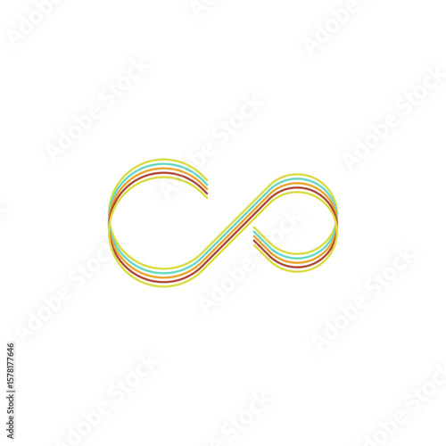 A colorful, flowing infinity symbol created with multiple parallel lines, conveying endless possibilities and continuous movement