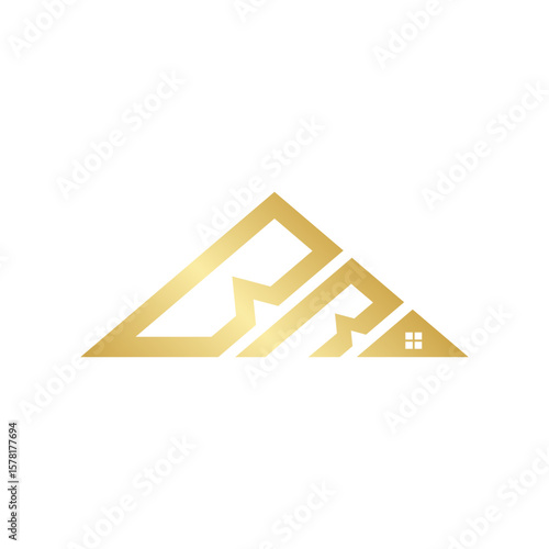 A minimalist, gold-colored logo featuring an abstract "BR" lettermark integrated into a stylized house roof or mountain shape, conveying luxury real estate