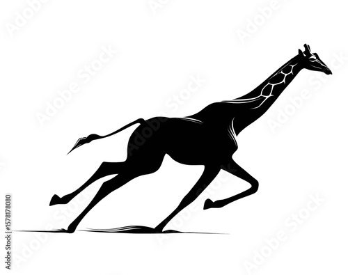 Silhouette of a Black Giraffe Running Fast with A White Background for Stock Photography