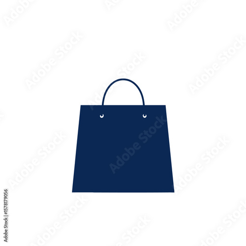 Simple dark blue shopping bag with handles isolated on white background