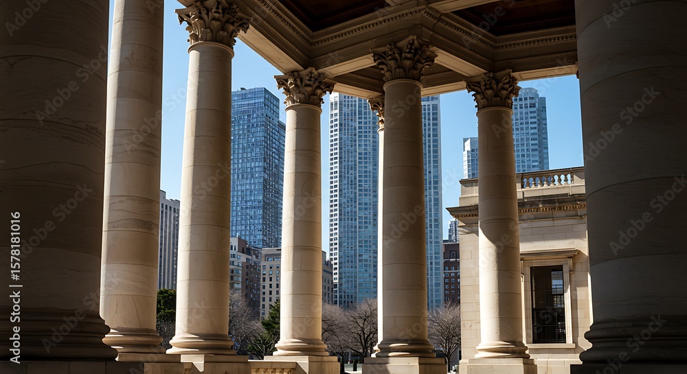 Obraz premium Stone Columns, Glass Skyline
