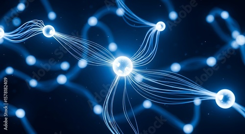 Interconnected Nodes with Fiber Optic Cables in Deep Blue, Abstract Network Connections and Data Transfer Visualization