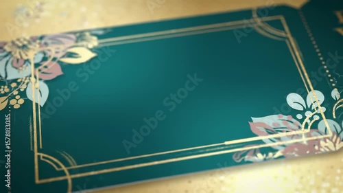 Teal background with gold floral design