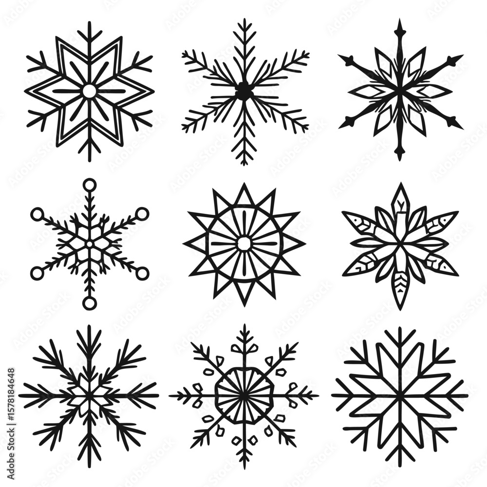 set of vector snowflakes set of vector snowflakes