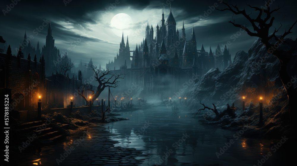 Fototapeta premium Floating Gothic Castle, Dark Fantasy Architecture