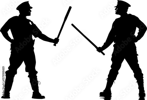 Police Officer with Baton Silhouette Vector Set - Law Enforcement & Public Safety Icons