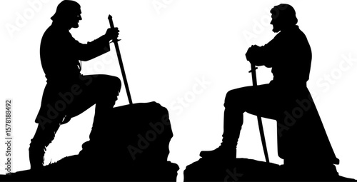 Medieval Knight with Sword Silhouette Vector Set - Warrior and Hero Icons
