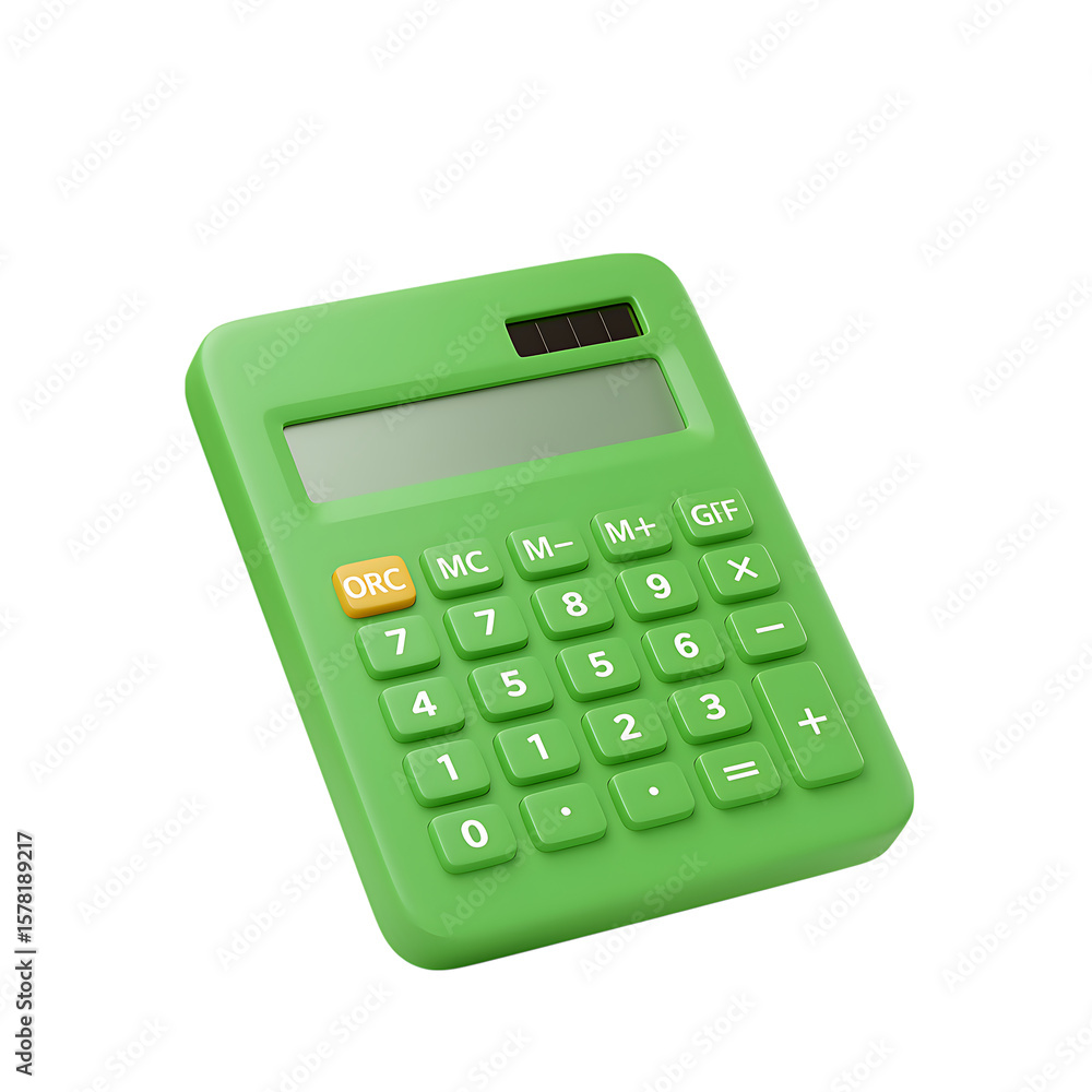 A green calculator is isolated on transparent background for simple calculations A green calculator is isolated on transparent background for simple calculations