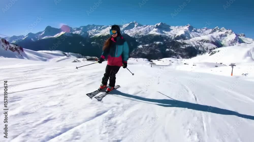 Woman skiing on a snowy mountain slope Woman skiing on a snowy mountain slope