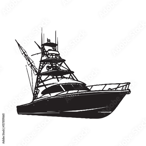 Sport Fishing Boat Silhouette – Vector Illustration of Fishing Yacht