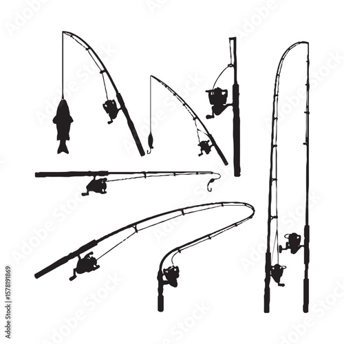 Fishing Rod Silhouette Set – Vector Collection of Fishing Poles