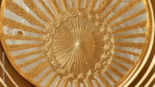 Intricate Gold and White Circular Design, Abstract Art Deco Ceiling Detail