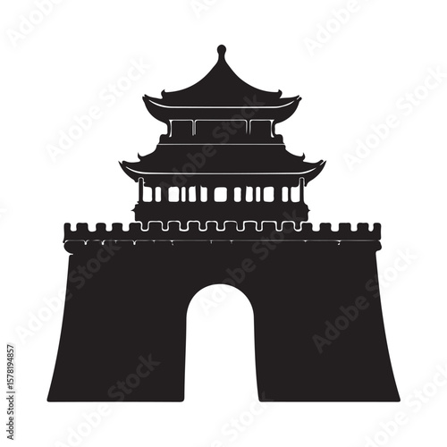 Vector illustration of a large gate on the Great Wall of China with a sturdy and historic classical architectural look isolated on a white background