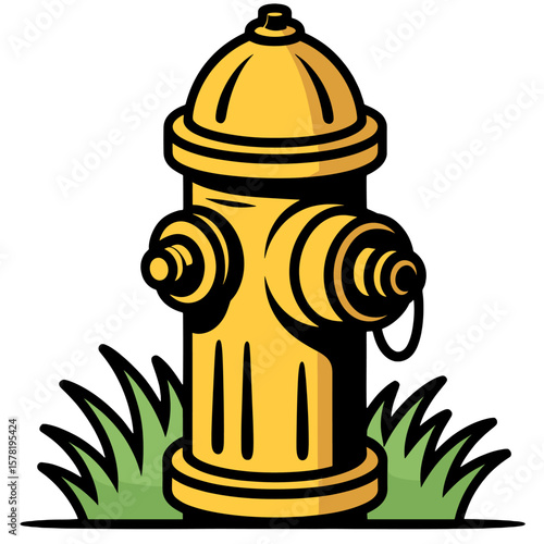 Cartoon Fire Hydrant with Grass Illustration tattoo design graphic 