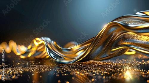 Dynamic golden waves sweeping across a dark tech background, futuristic and abstract energy flow