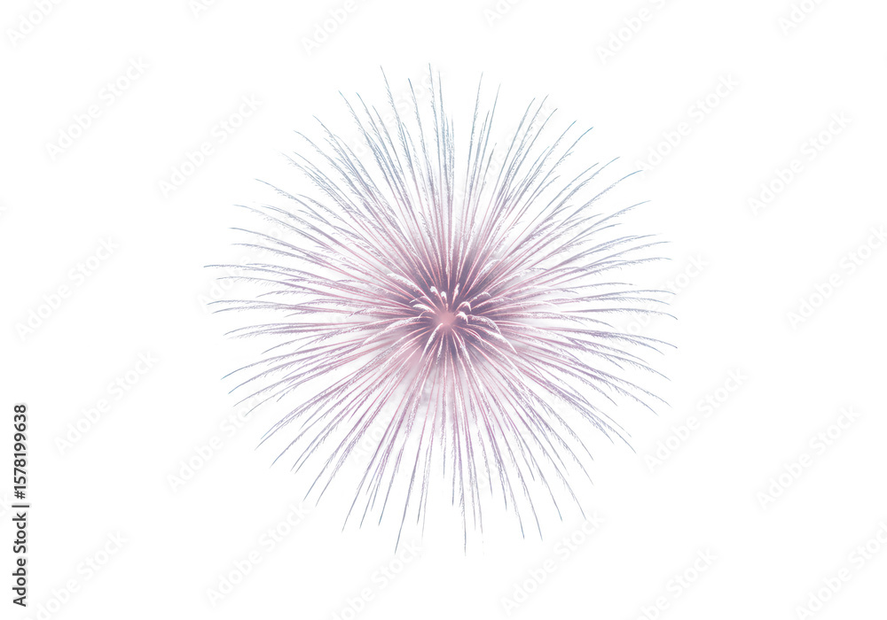 Obraz premium A single delicate white and pink firework burst with thin trails isolated on transparent background