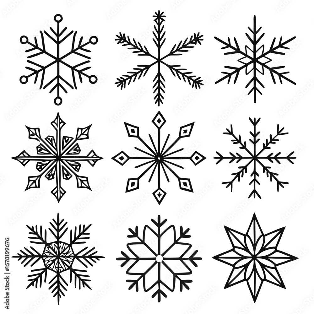 black and white set snowflakes black and white set snowflakes
