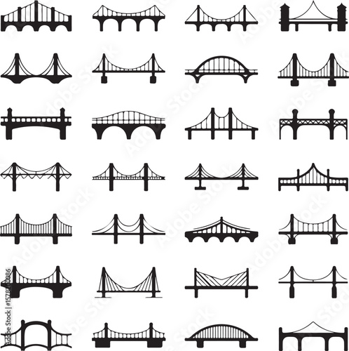 Suspension Bridge Silhouette Vector Illustration

Urban Bridge Icon Design for Architecture or Travel Themes

Silhouette of a City Bridge Isolated on White

Vector Bridge Silhouette for Skyline or Tra