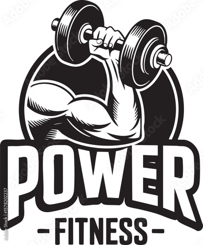Power Fitness Strong Arm with Dumbbell - Gym Logo Design