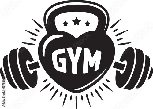 Heartfelt Gym Fitness Kettlebell, Dumbbells, Workout Motivation Logo Design