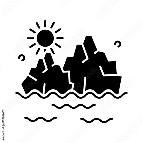 Sunny Day Iceberg in Ocean: A Minimalist Illustration of a Melting Iceberg vector icon glyph style