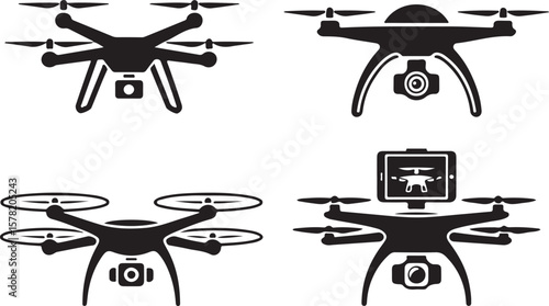 Flying Drone Silhouette Vector

Quadcopter Technology Illustration

Remote-Controlled Drone Design

Modern Drone in Flight Graphic

