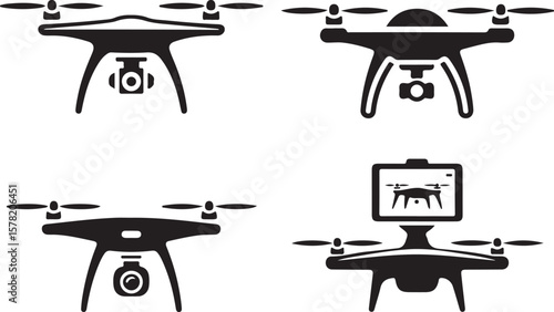 Flying Drone Silhouette Vector

Quadcopter Technology Illustration

Remote-Controlled Drone Design

Modern Drone in Flight Graphic

