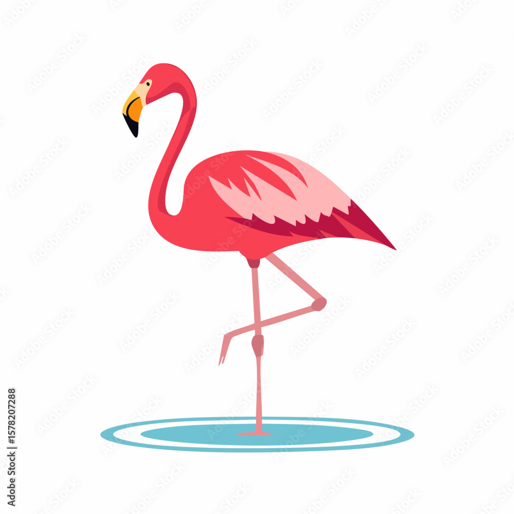 Fototapeta premium Elegant Flamingo Standing Gracefully on One Leg in a Calm Blue Pool