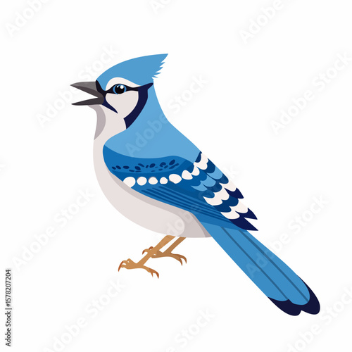 Vibrant Blue Jay with Open Beak in Profile View